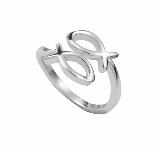 Rhodium-plated Love Fish Ring