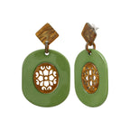 Green amber steel acetate earrings