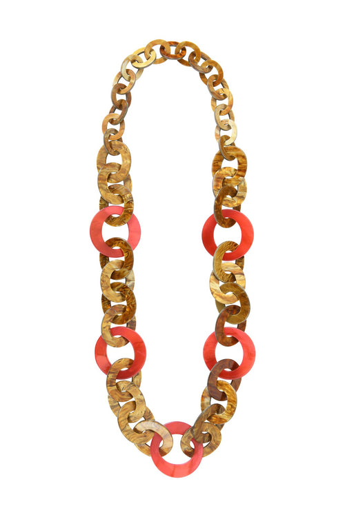 Seventies Long Necklace English Pink Amber Acetate