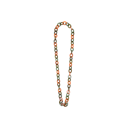 Nova long necklace in orange, green, olive acetate