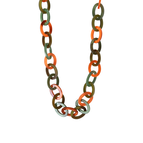 Nova long necklace in orange, green, olive acetate